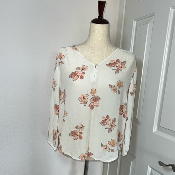 Liz Claiborne Multicolored 3/4 Sleeve Blouse with Mandarin Collar - Picture 1 of 7